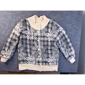 Hilda of Iceland Wool Cardigan Sweater M Grey Nordic Knit Button Up Vintage Made